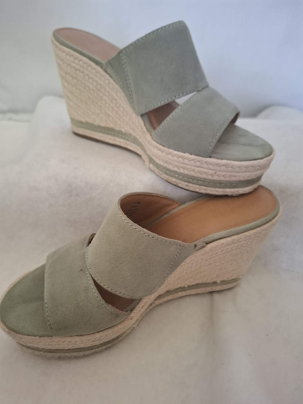 Crown Vintage Sage Green Suede Espadrille Wedge Slides